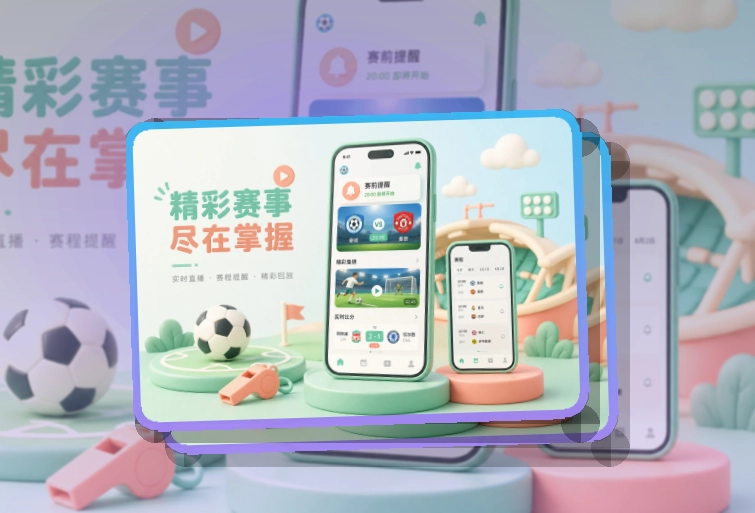 斜切下载区 · 比赛日App入口 · 数据复盘更有条理界面展示